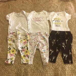 3 onesies and 3 pants unicorn giraffe & floral 6M